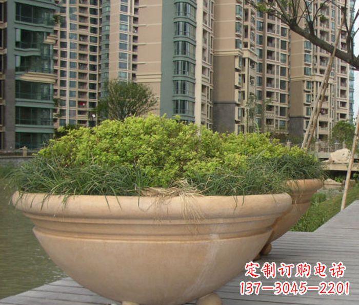 常州小区景观晚霞红花盆石雕