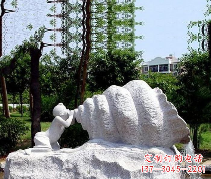 常州小区景观小孩吹螺号石雕