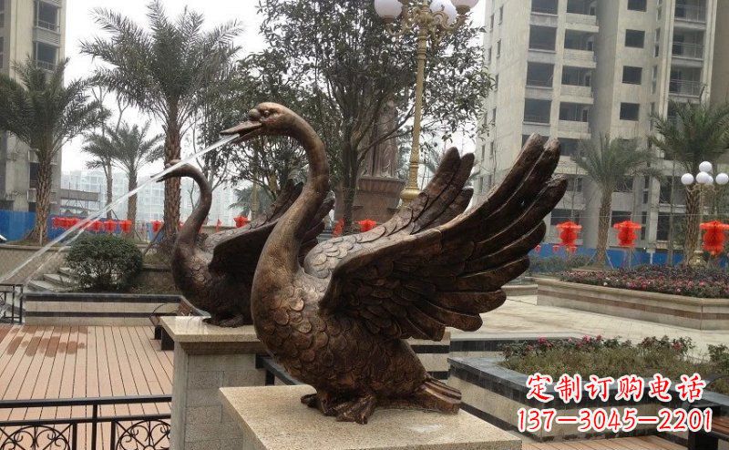 常州小区喷水天鹅动物铜雕
