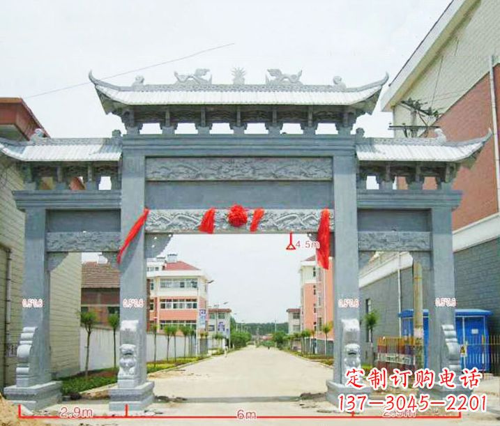 常州小区三门牌坊石雕