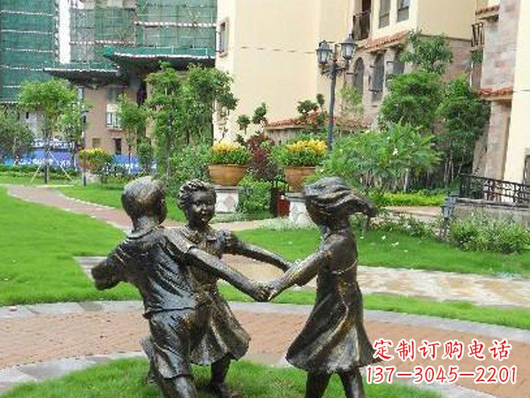 常州小区铜雕儿童玩游戏人物雕塑