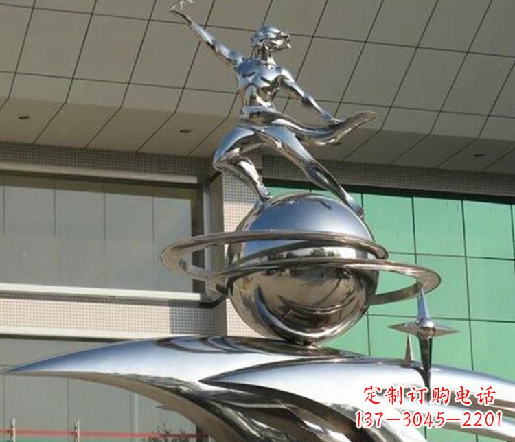 常州校园不锈钢地球和学生景观雕塑