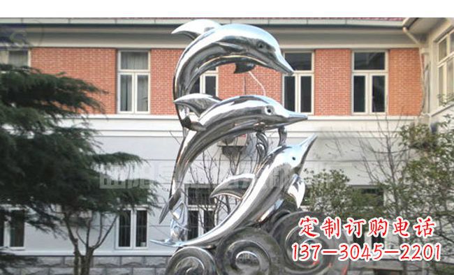 常州校园不锈钢海浪海豚雕塑