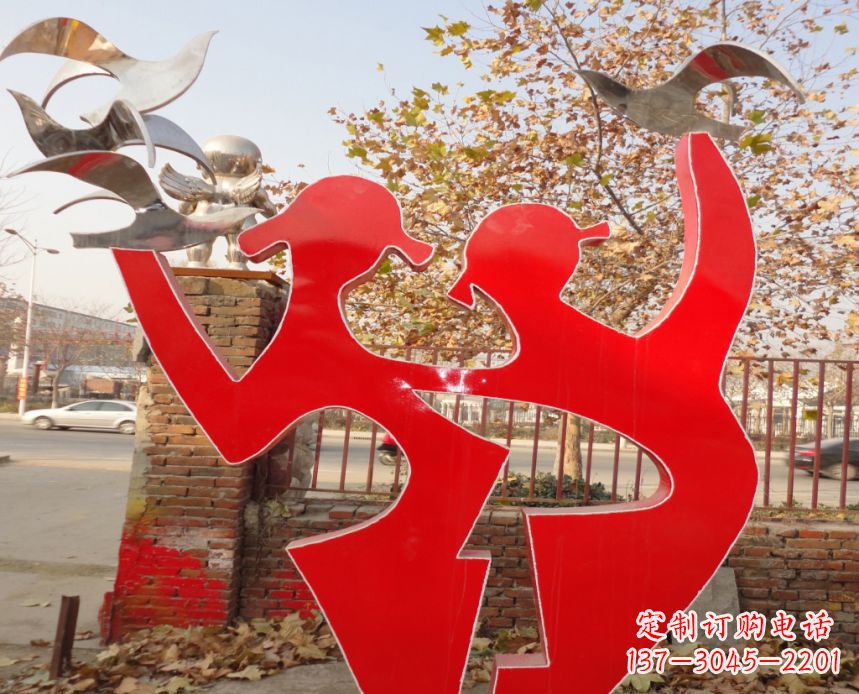 常州校园不锈钢剪影人物和和平鸽雕塑