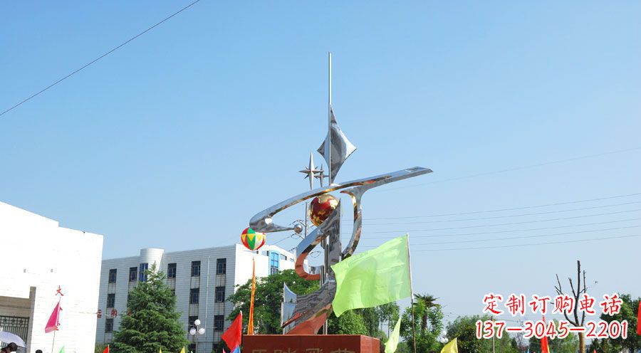 常州校园不锈钢马踏飞燕地球雕塑