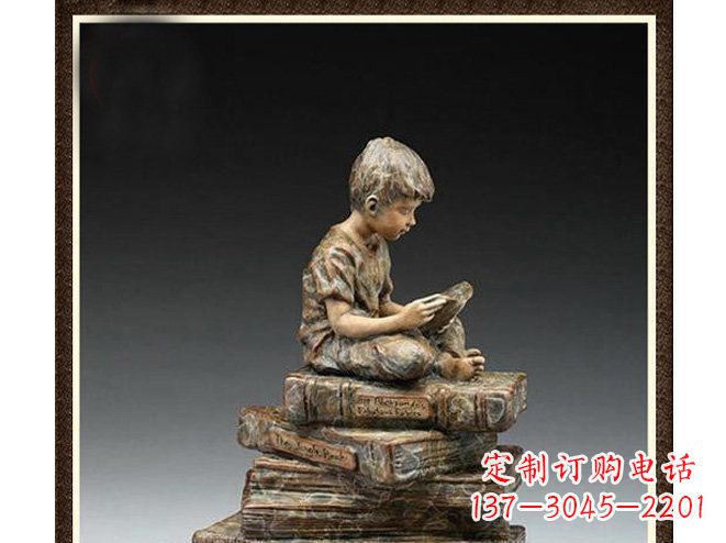 常州校园儿童看书铜雕