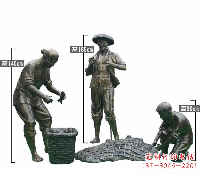 常州渔夫捕鱼民俗铜雕