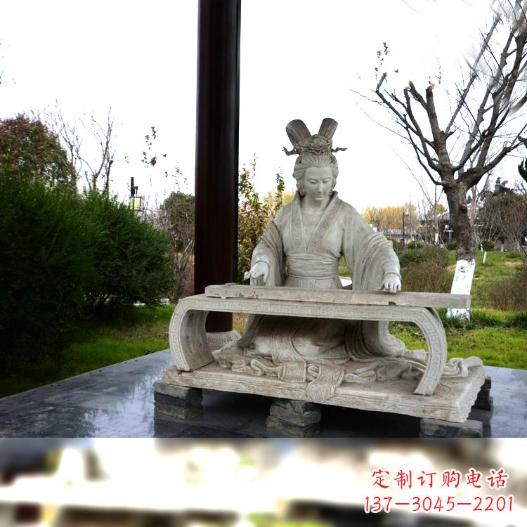 常州虞姬弹琴雕塑-公园古代人物著名美女情景雕塑