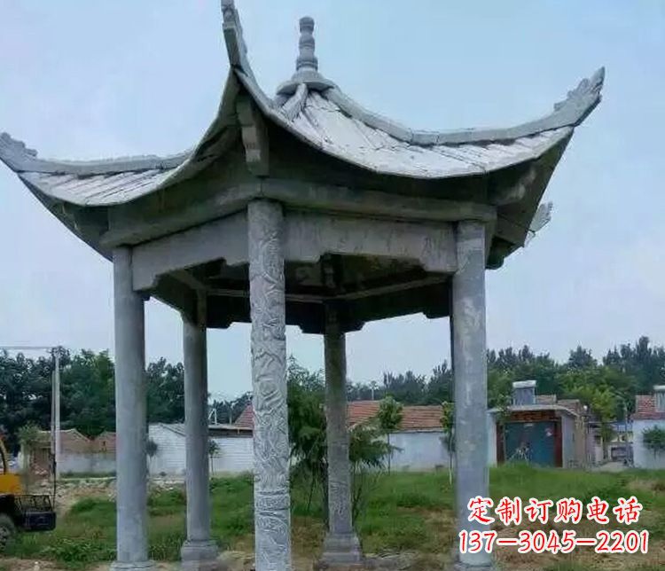 常州园林仿古六角凉亭景观石雕