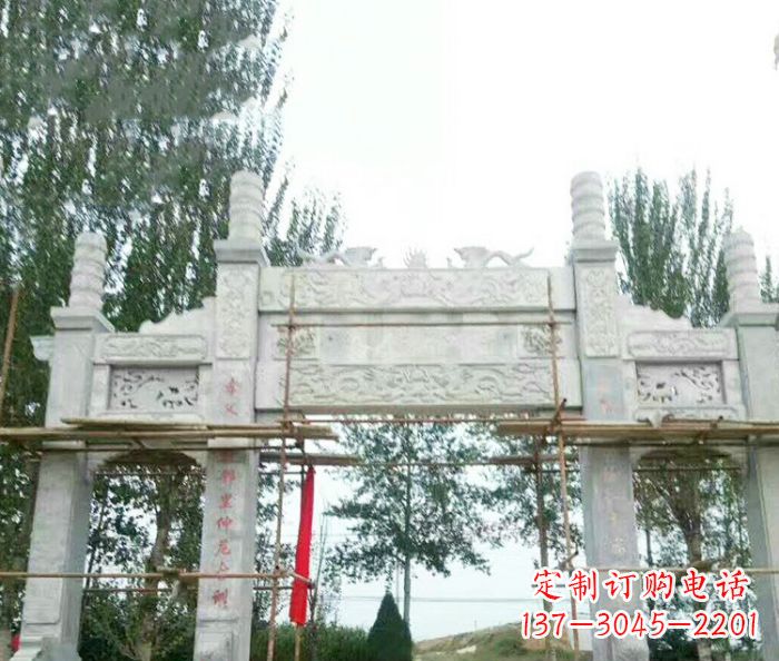 常州园林仿古三门牌坊石雕 (3)