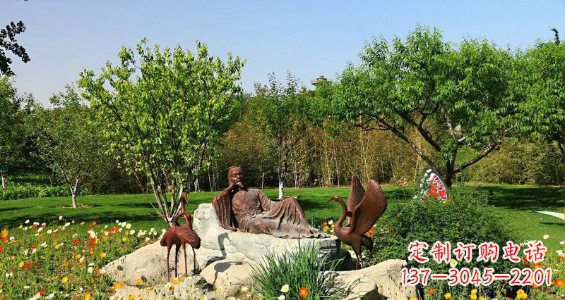 常州园林古代人物仙鹤景观铜雕