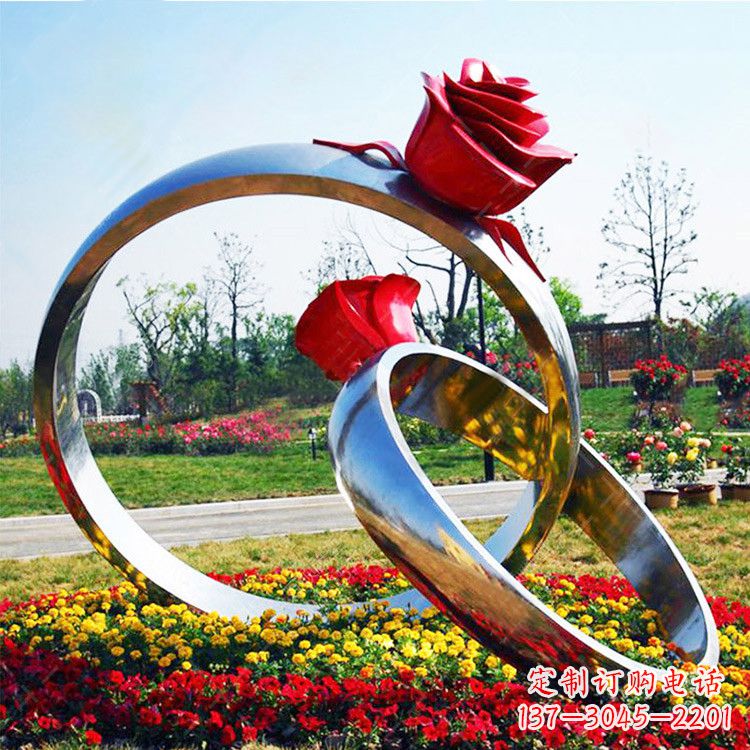 常州园林花丛不锈钢玫瑰花戒指雕塑