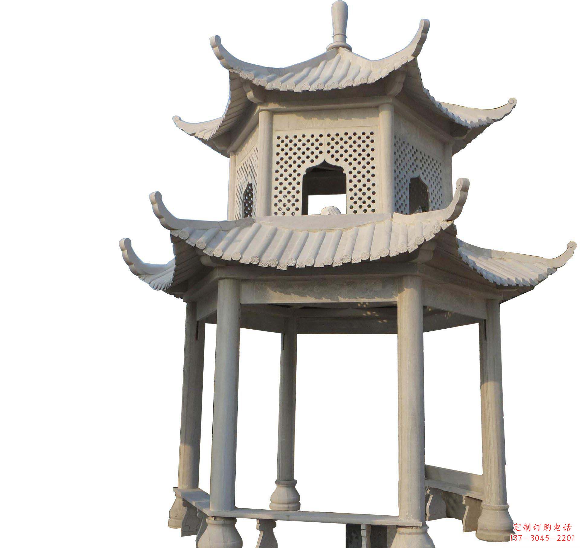常州园林景观大理石六角石雕双层凉亭