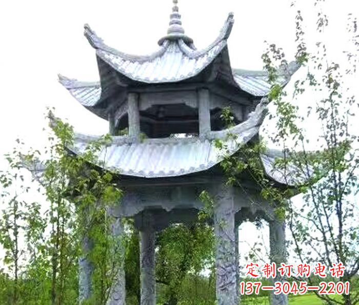 常州园林景观仿古六角石凉亭