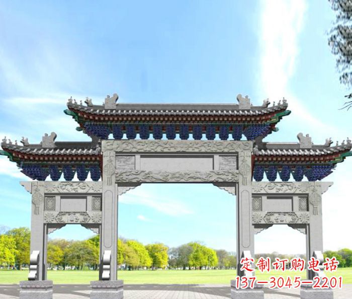 常州园林景观仿古三门石牌坊
