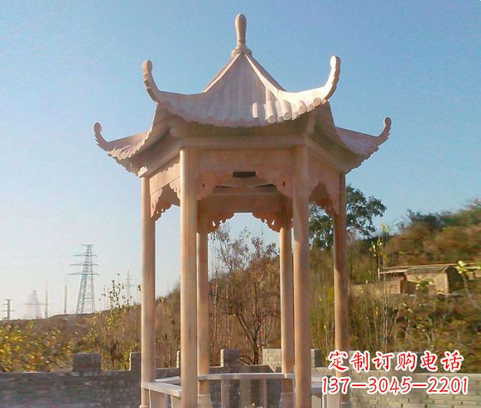 常州园林景观晚霞红单层石雕凉亭
