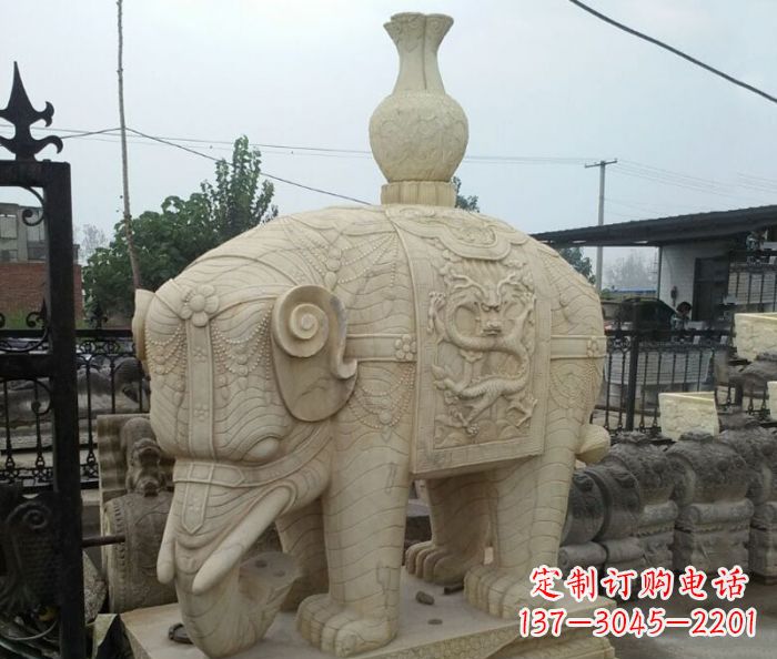 常州园林景观驮瓶大象石雕