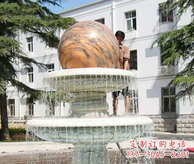 常州园林景观晚霞红风水球喷泉石雕 (2)