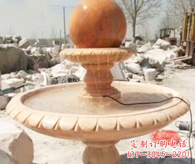 常州园林景观晚霞红风水球喷泉石雕 (3)