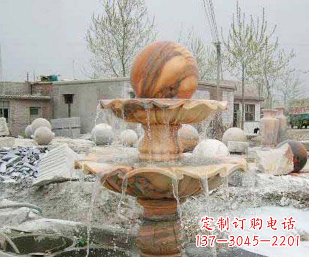 常州园林景观晚霞红风水球喷泉石雕