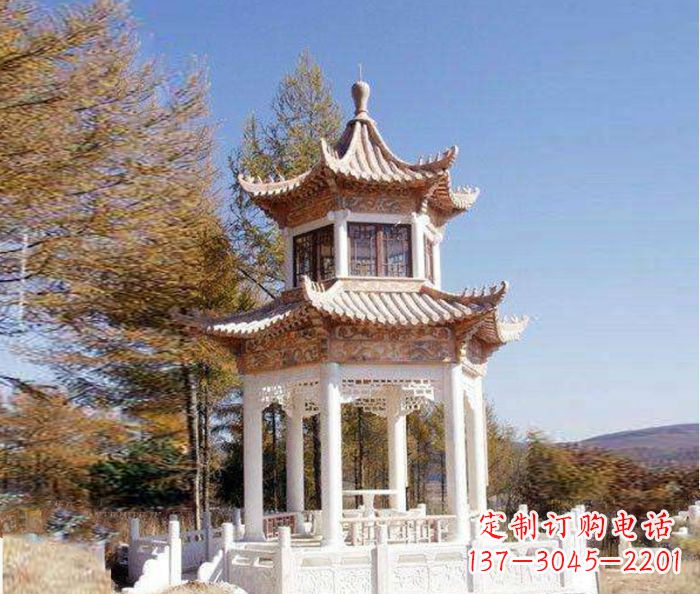 常州园林景观晚霞红双层石雕凉亭 (3)
