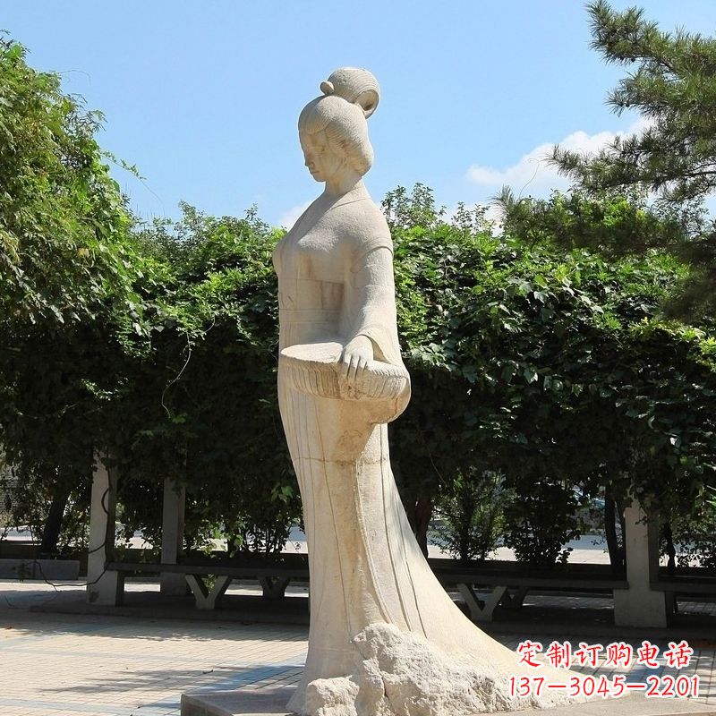 常州园林历史人物著名美女秦罗敷砂岩石雕塑像