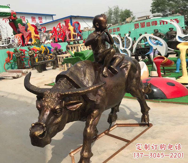 常州园林牧童骑牛铜雕塑