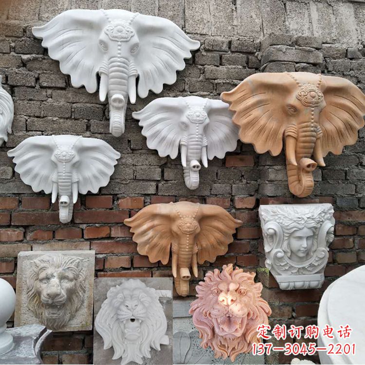 常州园林喷水壁挂大象头部雕塑