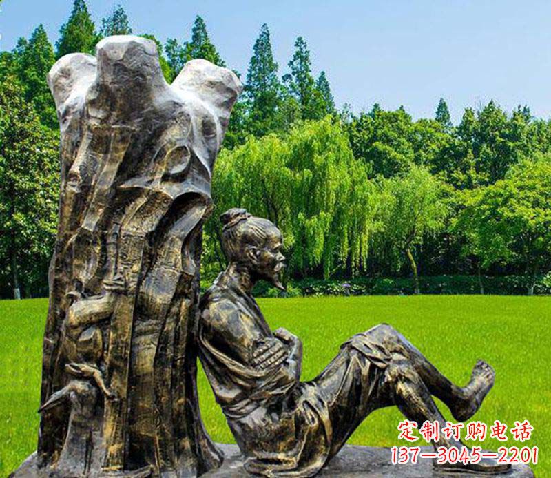 常州园林守株待兔典故人物铜雕