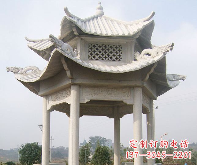 常州园林双层镂空石凉亭景观石雕