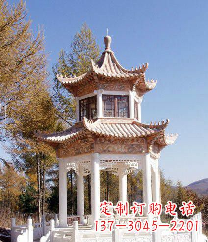 常州园林双层石凉亭景观石雕 (2)