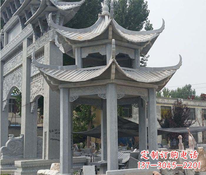 常州园林双层石雕凉亭