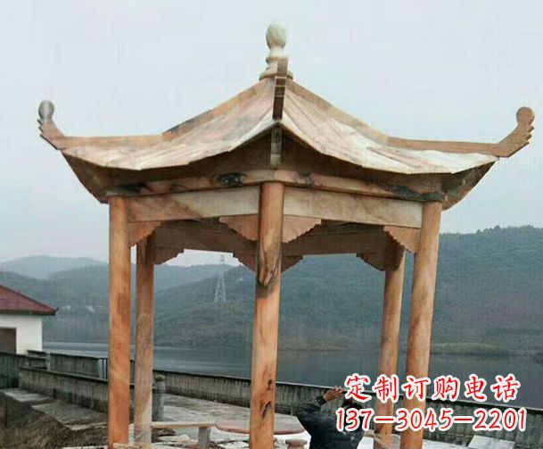 常州园林晚霞红单层石凉亭景观石雕
