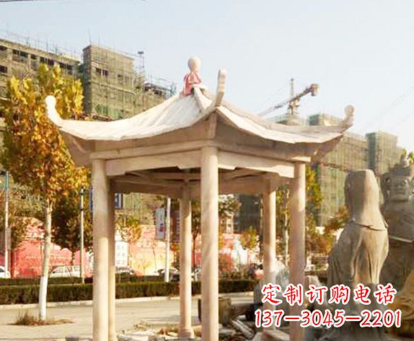 常州园林晚霞红单层凉亭景观石雕