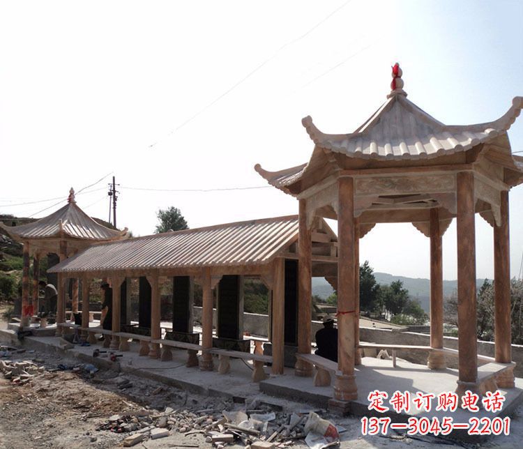 常州园林晚霞红长廊凉亭景观石雕