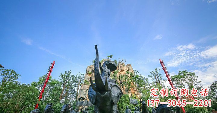 常州园林站在大象上出征的将军人物小品铜雕