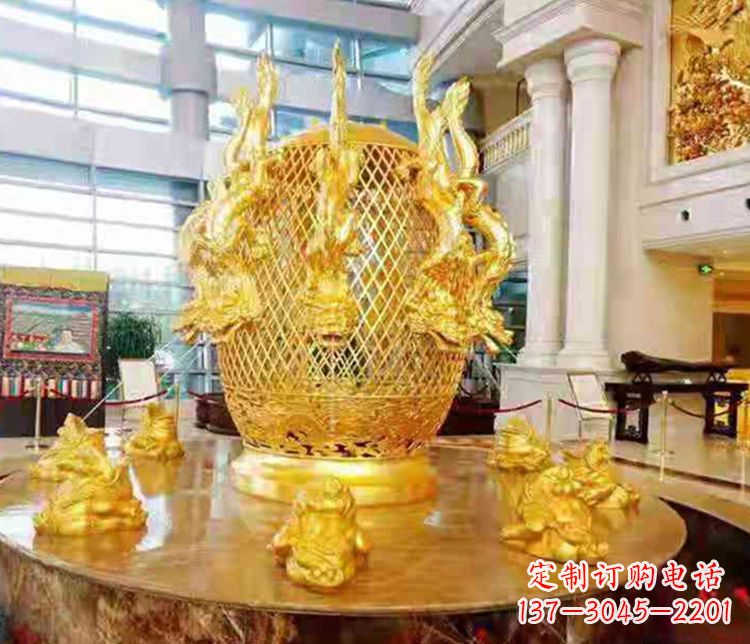 常州张衡地动仪企业景观雕塑摆件纯铜鎏金古仪器