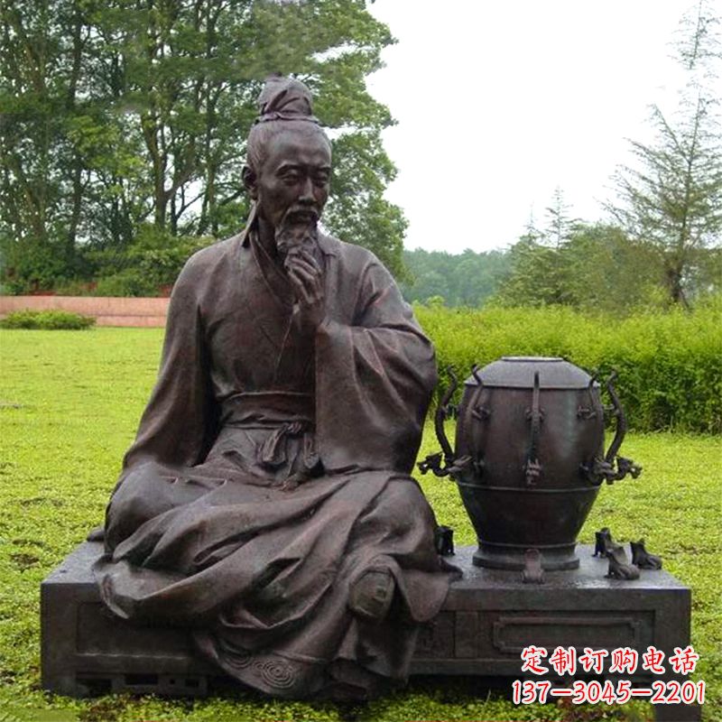 常州张衡与地动仪铜雕景观-公园园林历史名人情景雕塑
