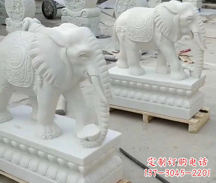 常州招财动物汉白玉大象石雕 (2)