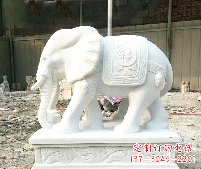常州招财动物汉白玉大象石雕 (3)