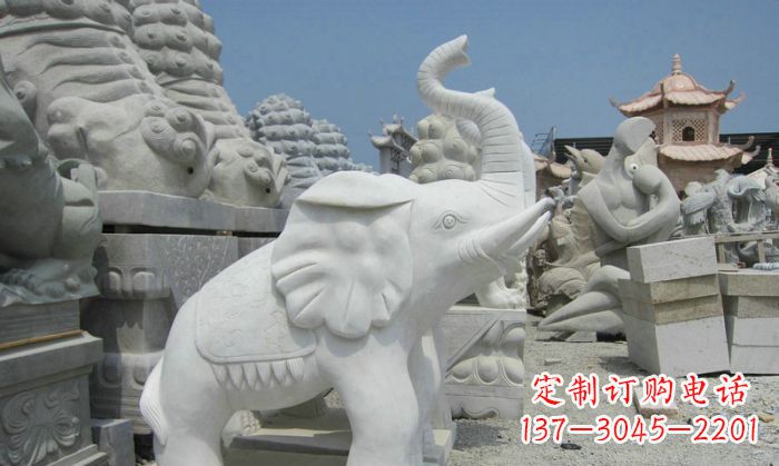 常州招财动物汉白玉长鼻小象石雕