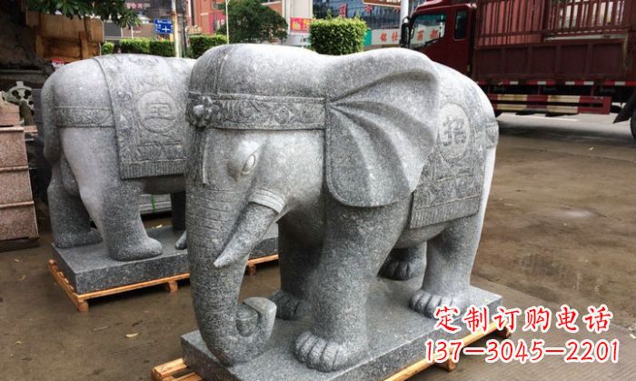 常州招财进宝芝麻灰大象石雕 (3)