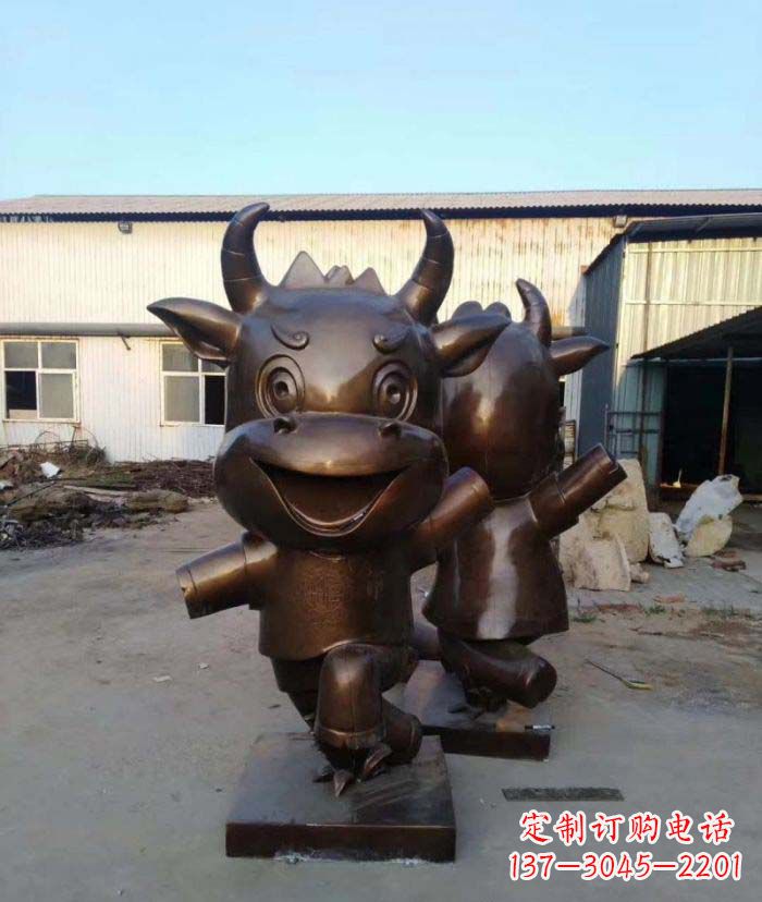 常州招财牛玻璃钢仿铜动物雕塑