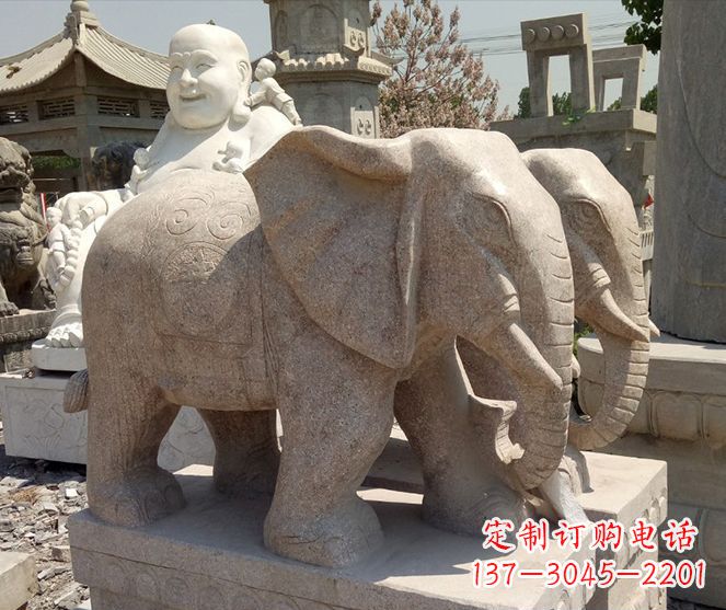 常州招财晚霞红大象石雕 (2)