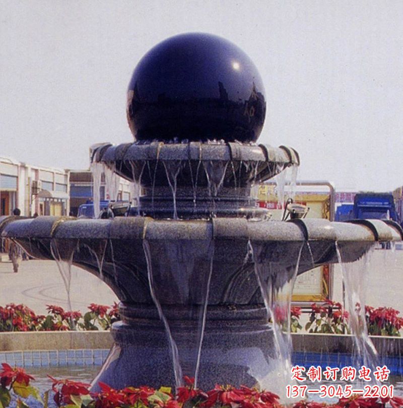 常州中国黑双层风水球喷泉石雕