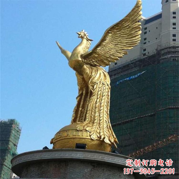 常州铸铜鎏金凤凰景观雕塑-城市园林