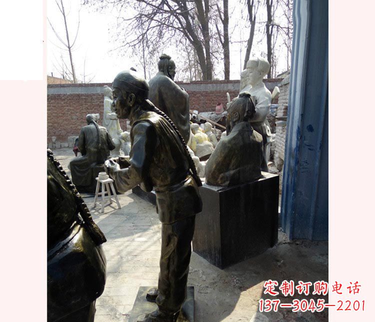 常州作揖的店小二铜雕