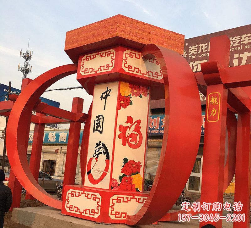 常州公园广场摆放不锈钢中国梦灯笼雕塑